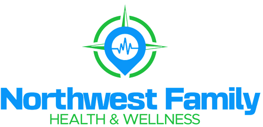 A vibrant health and wellness logo with a compass and heartbeat symbol.