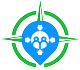 Blue compass with connected people icons inside.